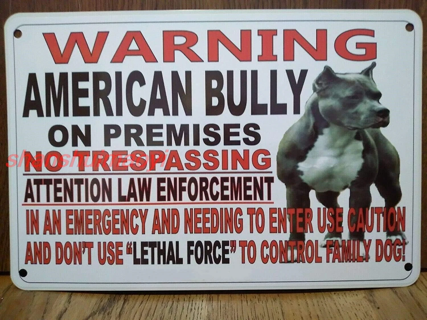 shui Metal Warning American Bully Dog Sign for Fence Beware of Dog 8x6inch 1pc