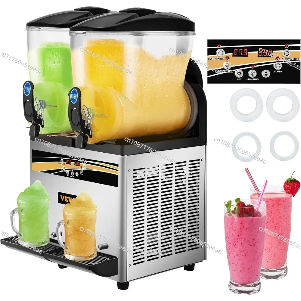 

l Slushy Machine, 15Lx2 Tank Margarita Maker, 1000W Stainless Steel Smoothie Frozen Drink Maker for Supermarkets