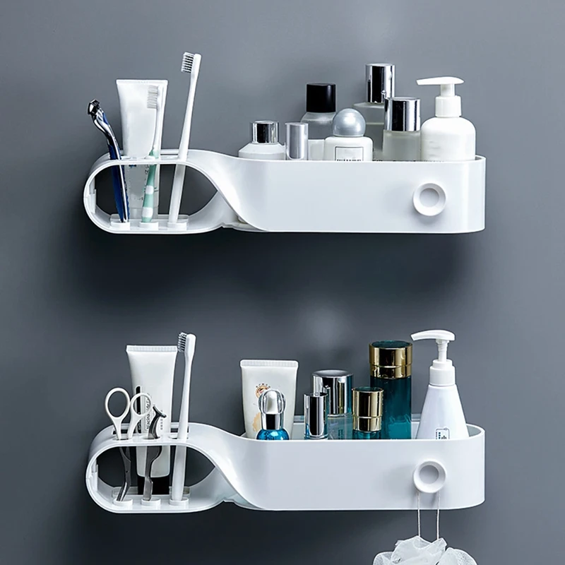 2Pcs Bathroom Shelves Wall Mount Organizer Toothbrush Toothpaste Holder Storage Rack For Bathroom Accessories