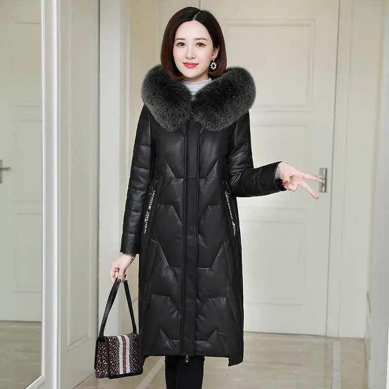 

Autumn Winter 2023 PU Down Cotton Women's Mid-length Imitation Fox Fur Fur Hooded Slim-fit Imitation Simplicity Fur Clothing