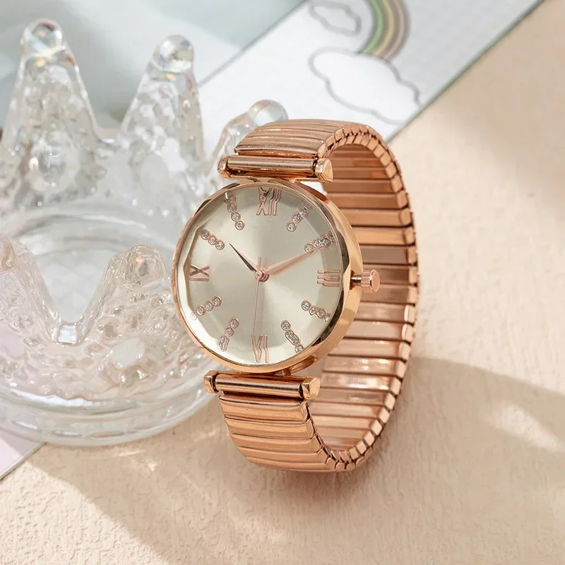 Women's Watch Fashion Alloy Strap Rhinestone Stretch Band Quartz Wristwatches Roman Numerals Decorate Jewelry relógio feminino