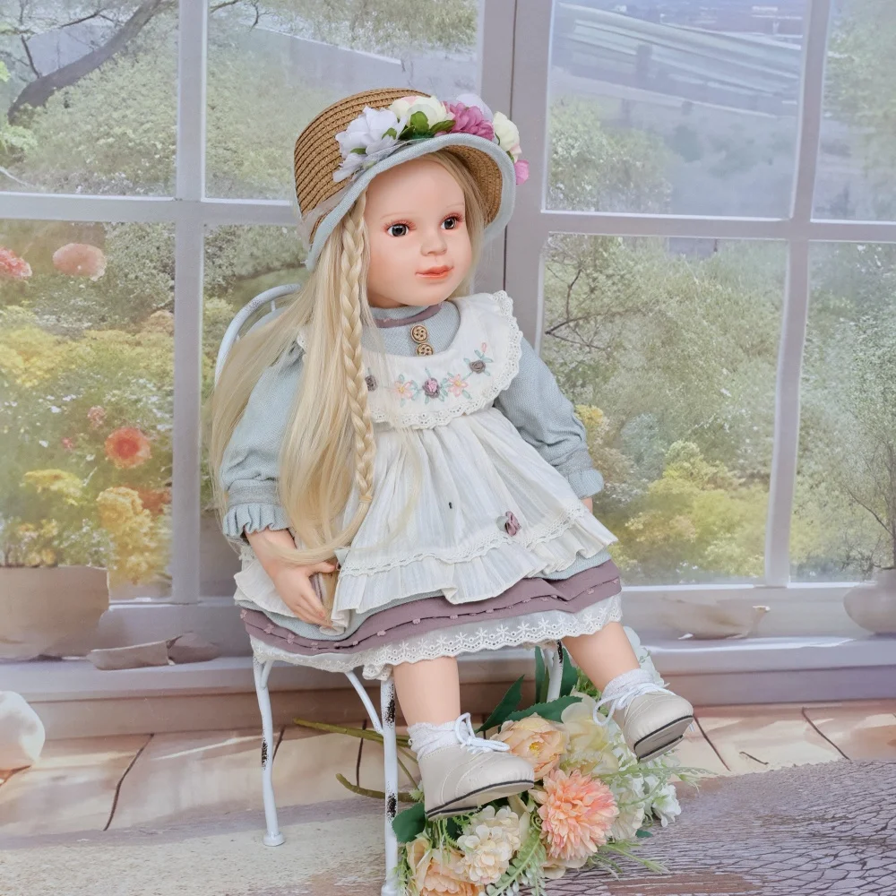 Cloveray boneca de porcelana realista original, 22 polegadas, estilo retrô europeu, boneca de cerâmica sentada, arte colecionável de alta qualidade