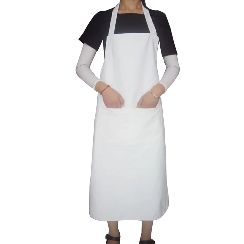 

2pcs Waterproof White Sleeveless Cooking Apron Long Style For Kitchen Bbq Garden Painting Use Waist-Tie Simple Apron