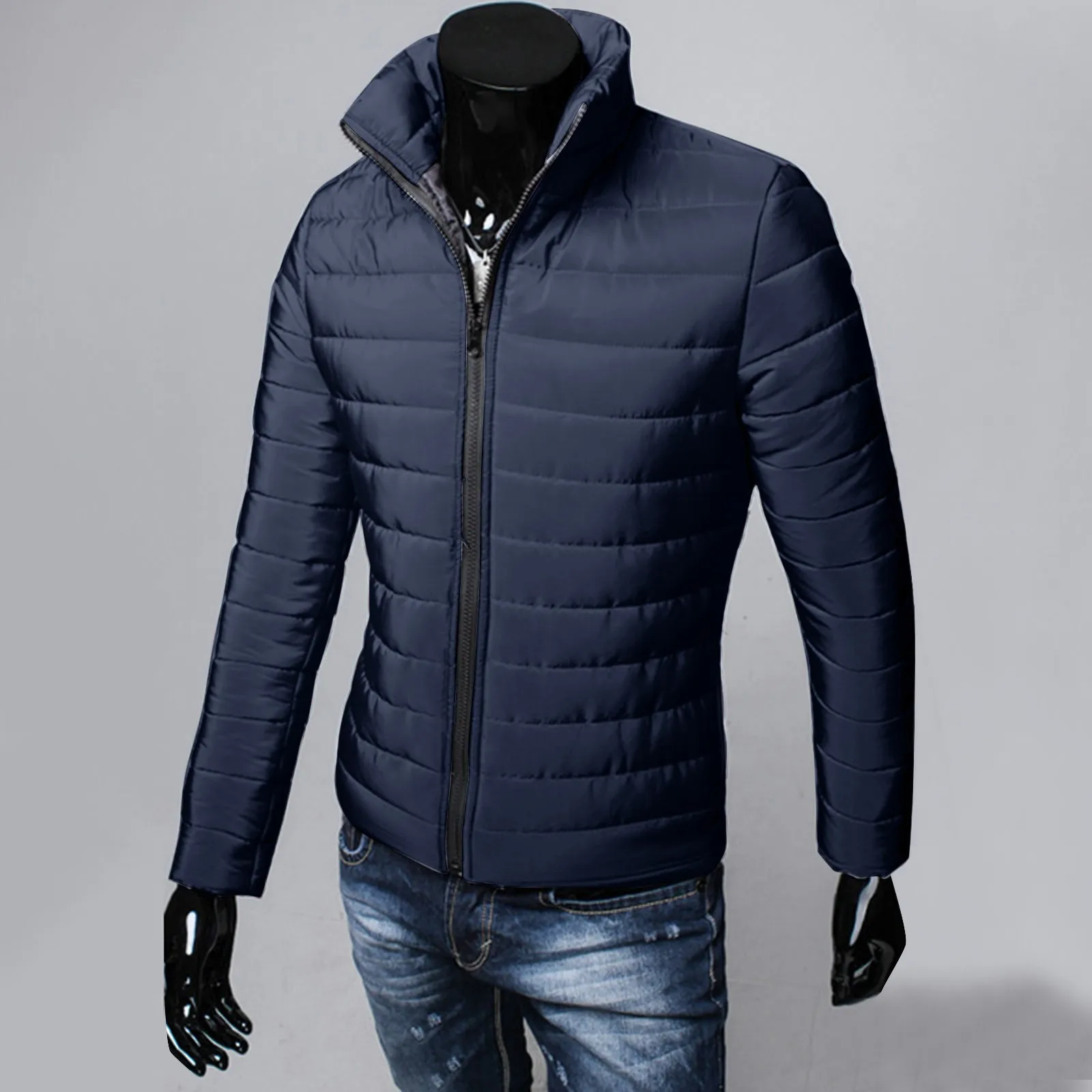 Herren-Jacke, einfarbig, Stehkragen, Herbst und Winter, dicke Jacke, lässig, locker, Business-Trend, Baumwollmantel, Nadal Nadal Afrikaans