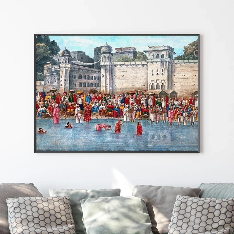 امرأة هندية عتيقة تلعب بصمة و ثقافة غريبة طباعة ملصق ، قماش اللوحة ، جدار الفن صورة ، غرفة المعيشة ، غرفة الكنيسة ، ديكور المنزل