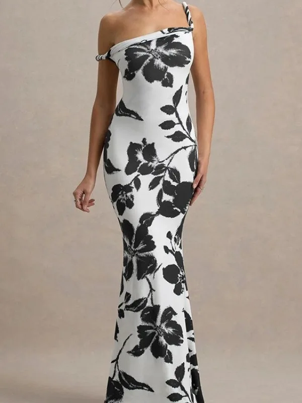 Été nouvelle grande taille une épaule imprimé léopard minceur enveloppement corps longue Dr femmes sangle Dr jupe Midi h-ape Sle