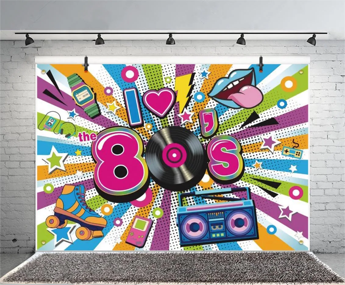 Anni '80 Sullo Sfondo I Love The 80s Hip Hop 1980 Adulto Festa di Compleanno Photography Sfondo Studio Fotografico Prop Decor Banner
