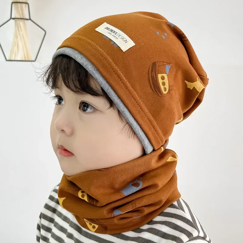 شتاء جديد القطن الاطفال كتلة اللون قبعة وشاح 2PCS مجموعة يندبروف متماسكة السترة قبعة للبنين بنات طفل