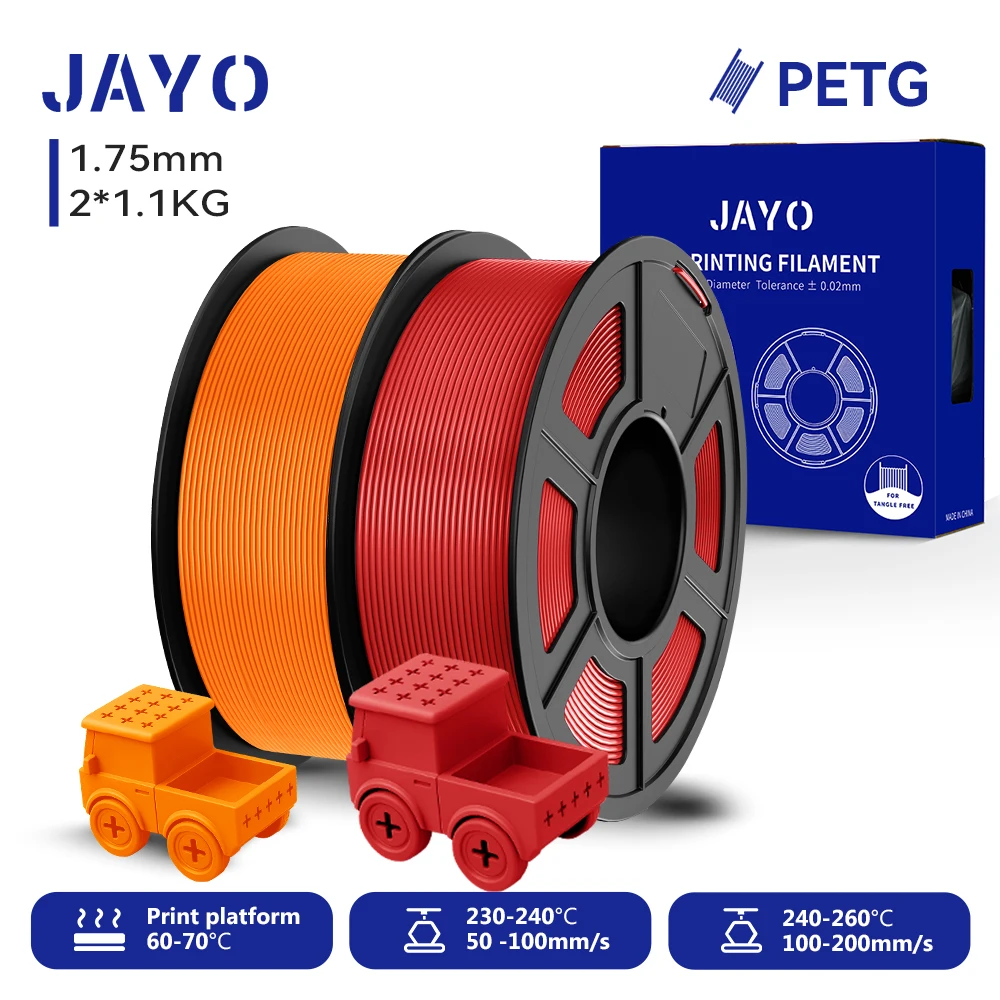 JAYO 2,2 kg 3D-PETG-Druckerfilament, 1,75 mm PETG-Druckerfilament, ordentlich gewickeltes 3D-Druckmaterial für Bambu FDM 3D-Drucker