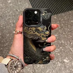 Golden Dragon Personality Pattern Shockproof Matte Phone Case For iPhone 16 15 14 13 12 11 Pro Max XR XS MAX 7 8 PLUS MINI Cover
