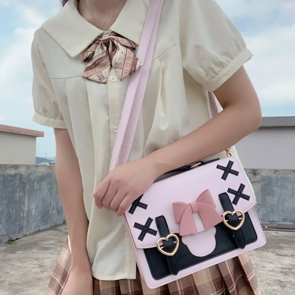 Japanese Girl New Fresh Sweet Bowknot Lolita Backpack Female Hearts Bear Portable Shoulder Crossbody Bag Small Square Bag Female