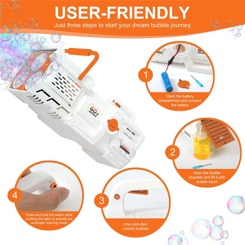 FBIL-LED Licht Elektrische Volautomatische Bellenmachine 60 Gaten Zeepbelmachine Voor Kinderen Outdoor Party Kind Geschenken