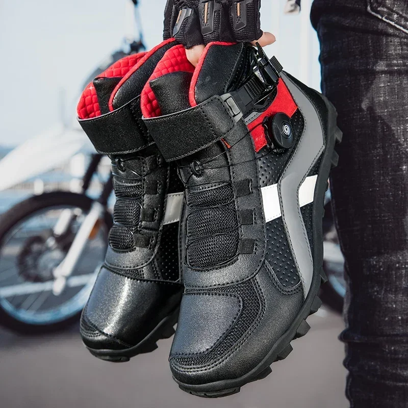 Men\'s motorcycle motocross mid shoes non-slip wear-resisting motos motorcyclist Enduro boots Moto touring riding for all season