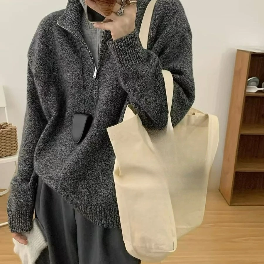 وهمية اثنين طوق اللون منعت نصف سستة سترة محبوك سترة المرأة مريحة جديدة الخريف والشتاء سترة متعددة الاستخدامات #6