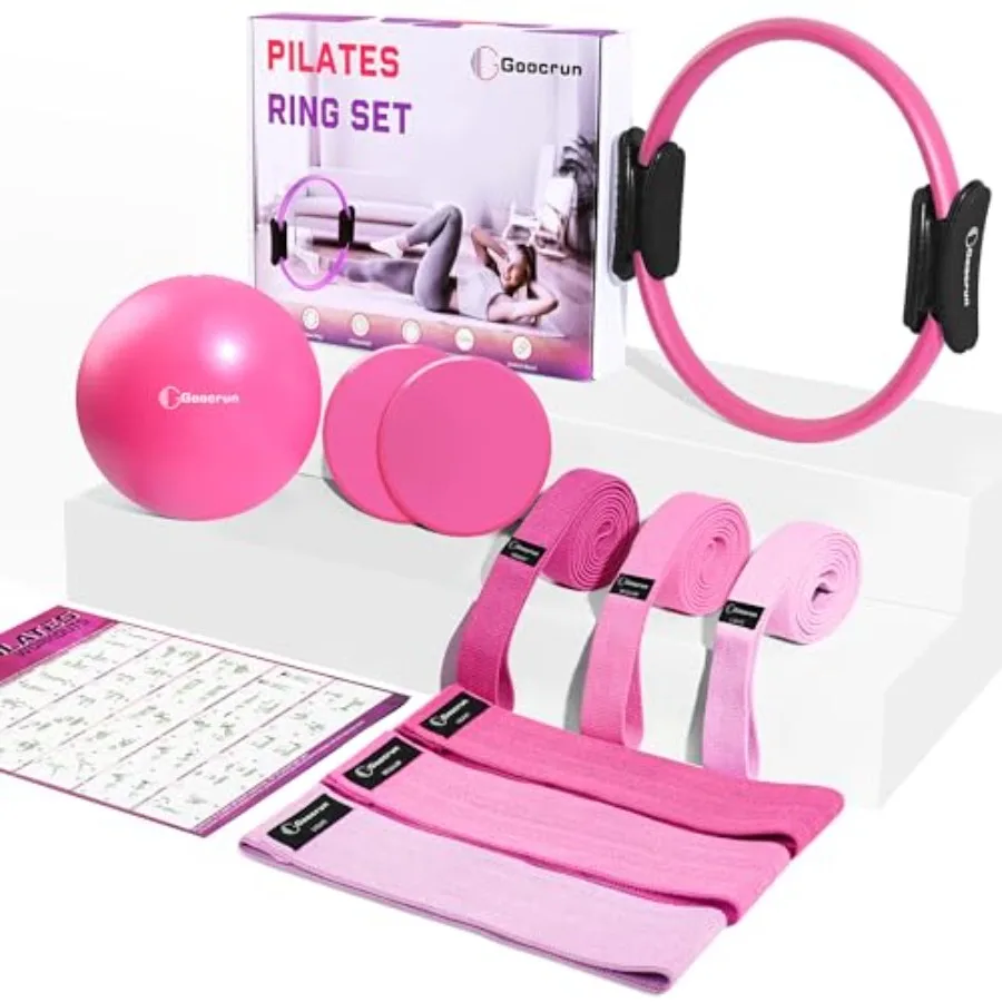 

Набор для пилатеса: кольцо для упражнений с эспандерами и скользящими дисками, портативный домашний тренажер в черно-синем цвете с аксессуарами для фитнеса