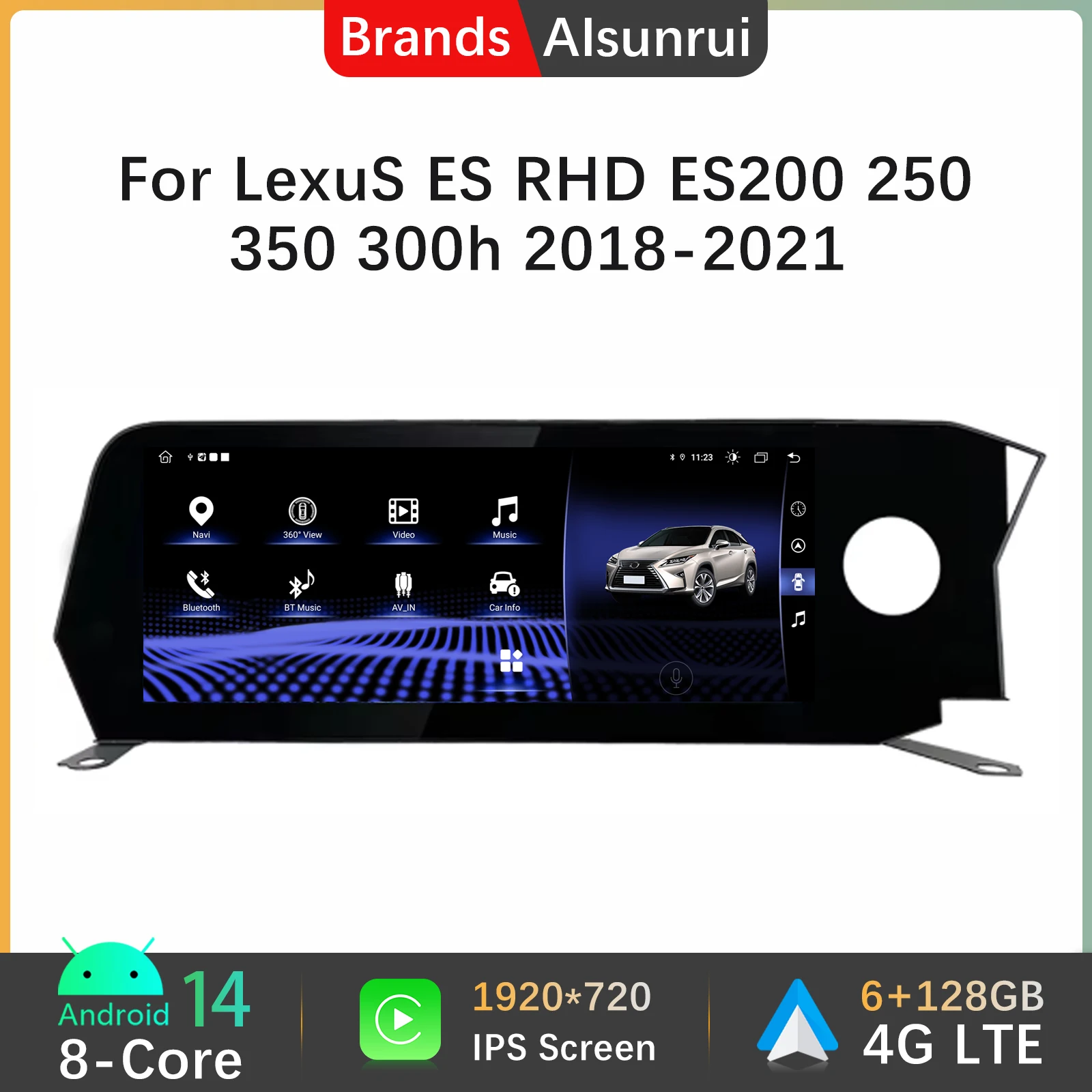 Android 14 Wireless Carplay For Lexus ES 2018-2021 RHD Radio Screen Multimedia GPS Car Monitor Video Navigation Stereo Audio DSP