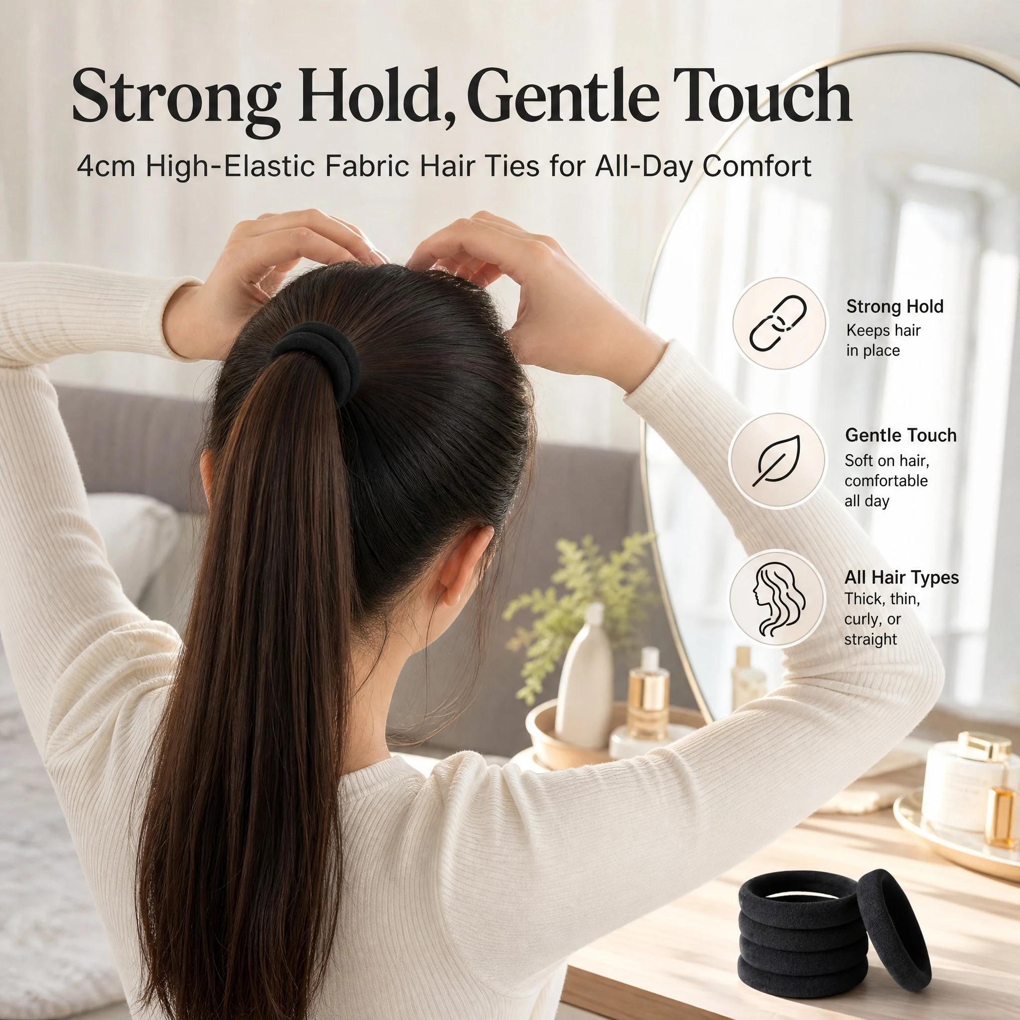 Hair Ties 100 Pcs Bulk, Seamless & Strong Hold, Diameter 1.58 Inch (4cm), for Thick & Thin Hair, Great for Gifts (Wife/Daughter)