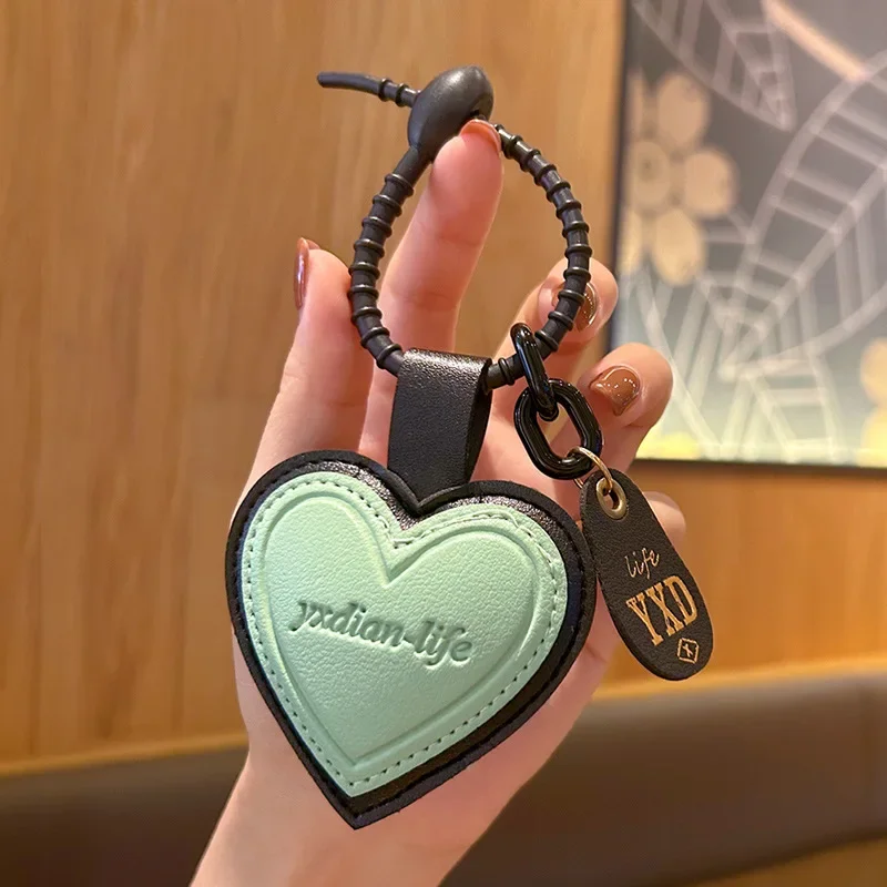 Cartoon Pink Heart-shaped Leather Pendant Keychain Personality Creative Men's Car Women's Bag Key Chain Trinket for Female Gift