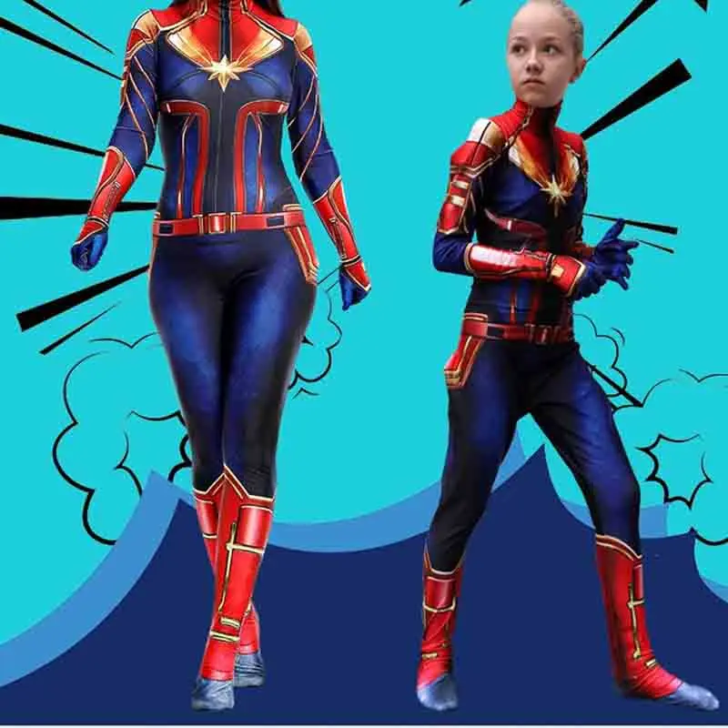 

Movie Captain Cosplay Costume Women Superhero Cos Stage Jumpsuit Halloween Carnival Role Play Party Zentai Kids