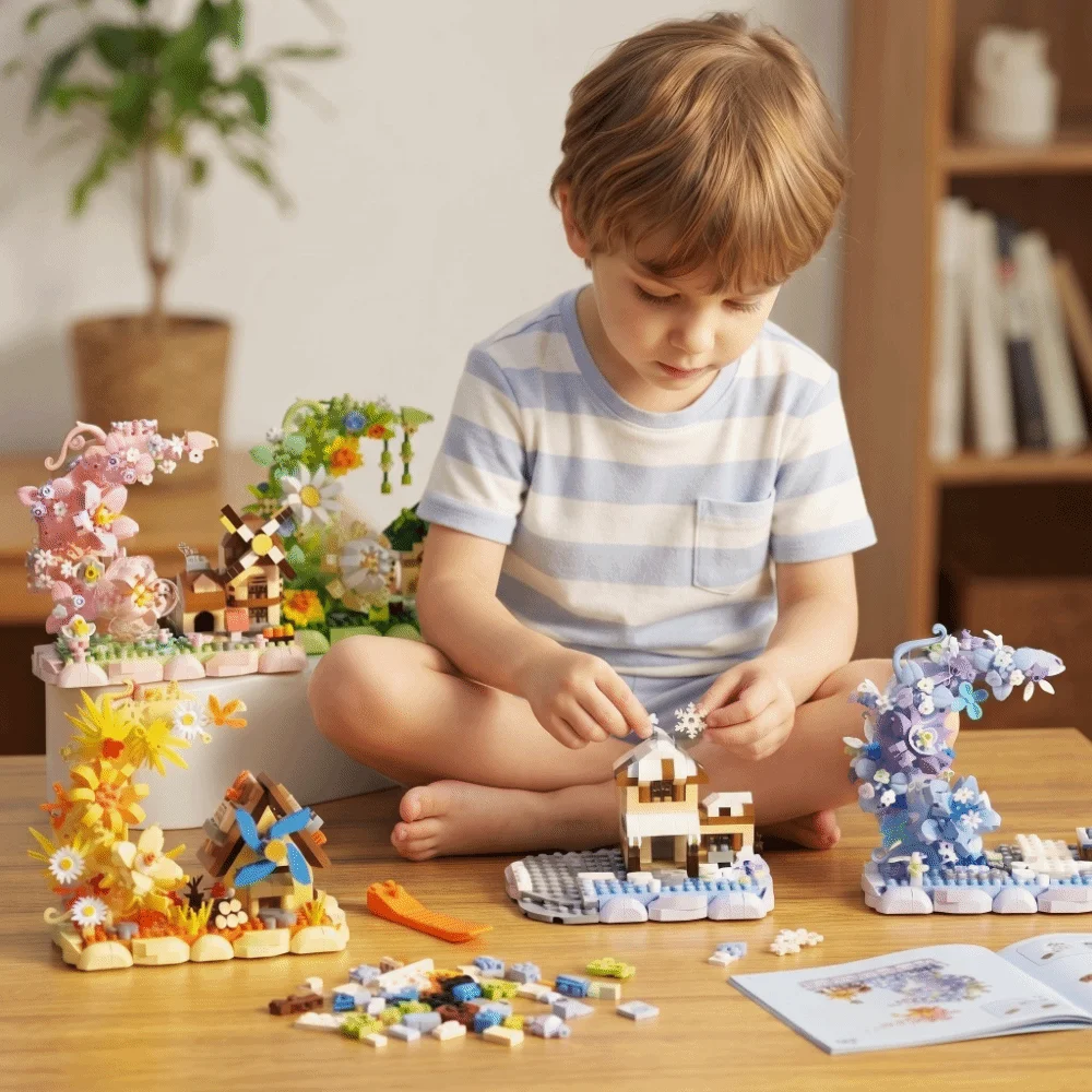 Mini Size Building Blocks Four Seasons Forest Bricks Forest Cabin Blocks Creative Educational Windmill Tree House Blocks