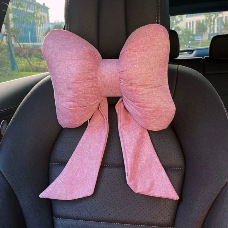 Cute Bow Pink Car Seat Pillow Car Head Pillow Neck Pillow Four Seasons Universal Red Bow Car Head Pillow Accessories Decoration