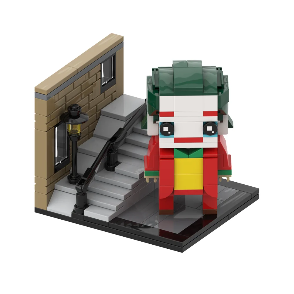 MOC Horror Movie scene Joker Model Building Blocks Classic Staircase Jokers Character Assembled Brick Toys Halloween Kids Gift