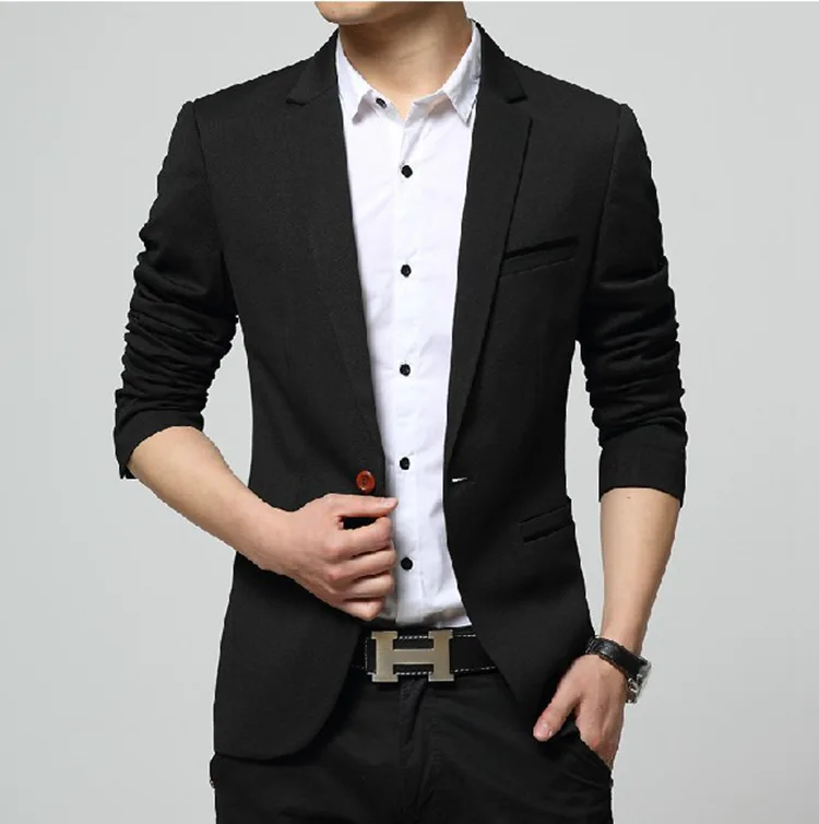 M-5XL Men\'s Business Casual Blazer Fashion Slim Fit Solid Color Suit Jacket Youth Large Size Blue Khaki Black Suit Coat Wedding