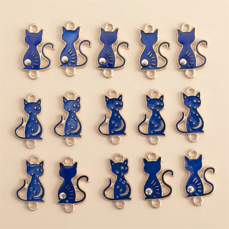 Fashion 10pcs/lot Enamel Blue Cat Moon Sun Flower Connector Charms Pendant DIY Necklaces Earrings for Jewelry Making Accessories