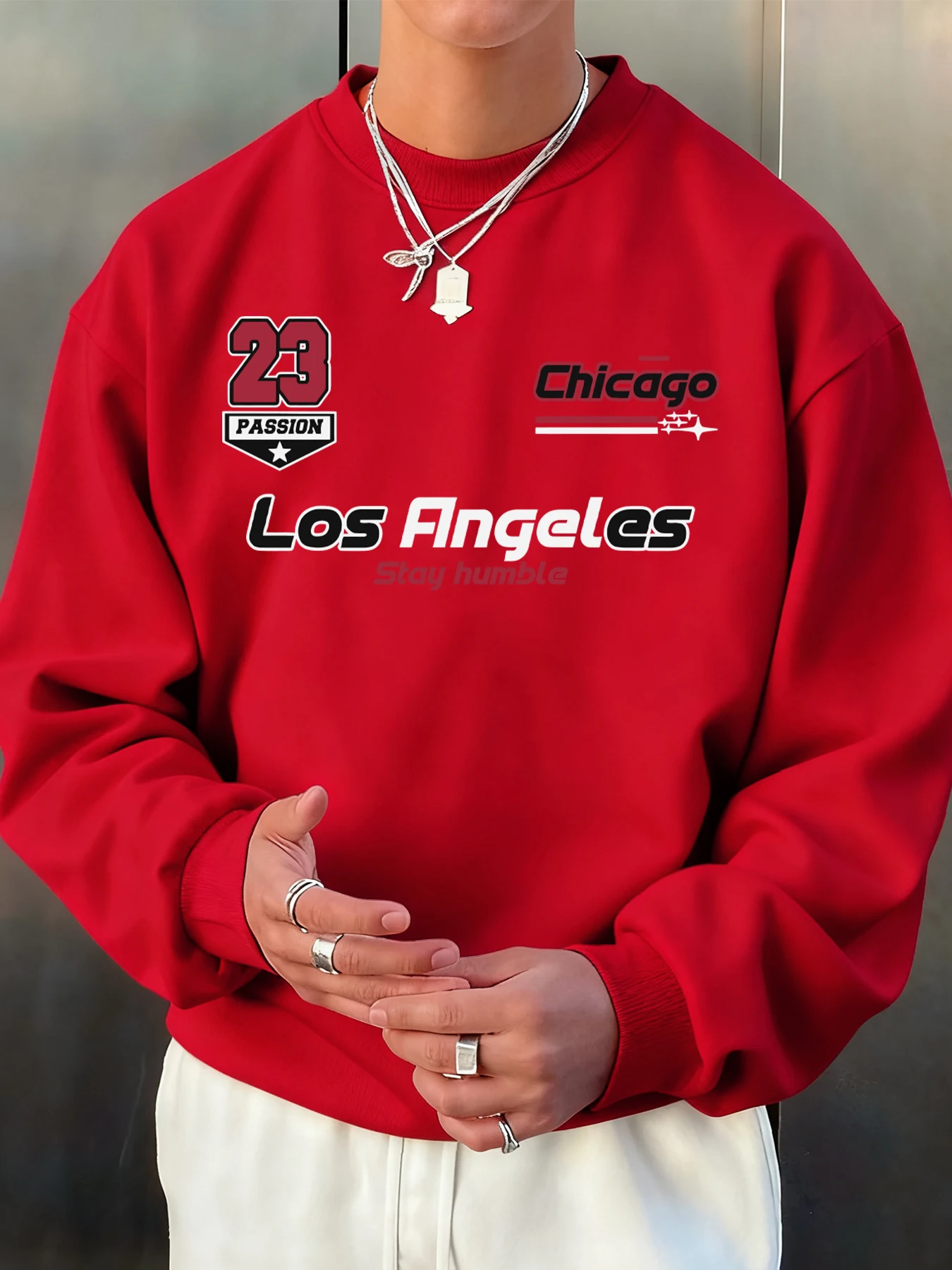 لوس أنجلوس شيكاغو البقاء متواضعة البلوزات المطبوعة رجل أزياء عارضة البلوفرات الصوف بلوزات كبيرة الحجم الخريف الرياضية #1