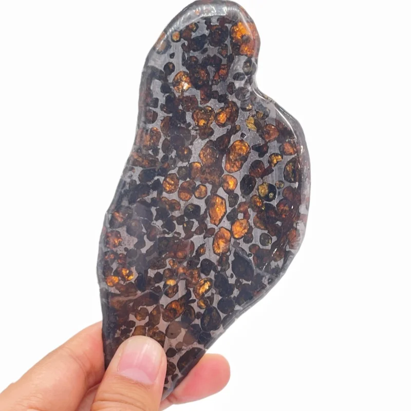 Sericho Pallasite Meteorite Slice Kenya Polished Natural Irregular Shape Olivine Pallasite Slab  For Collectible Gift