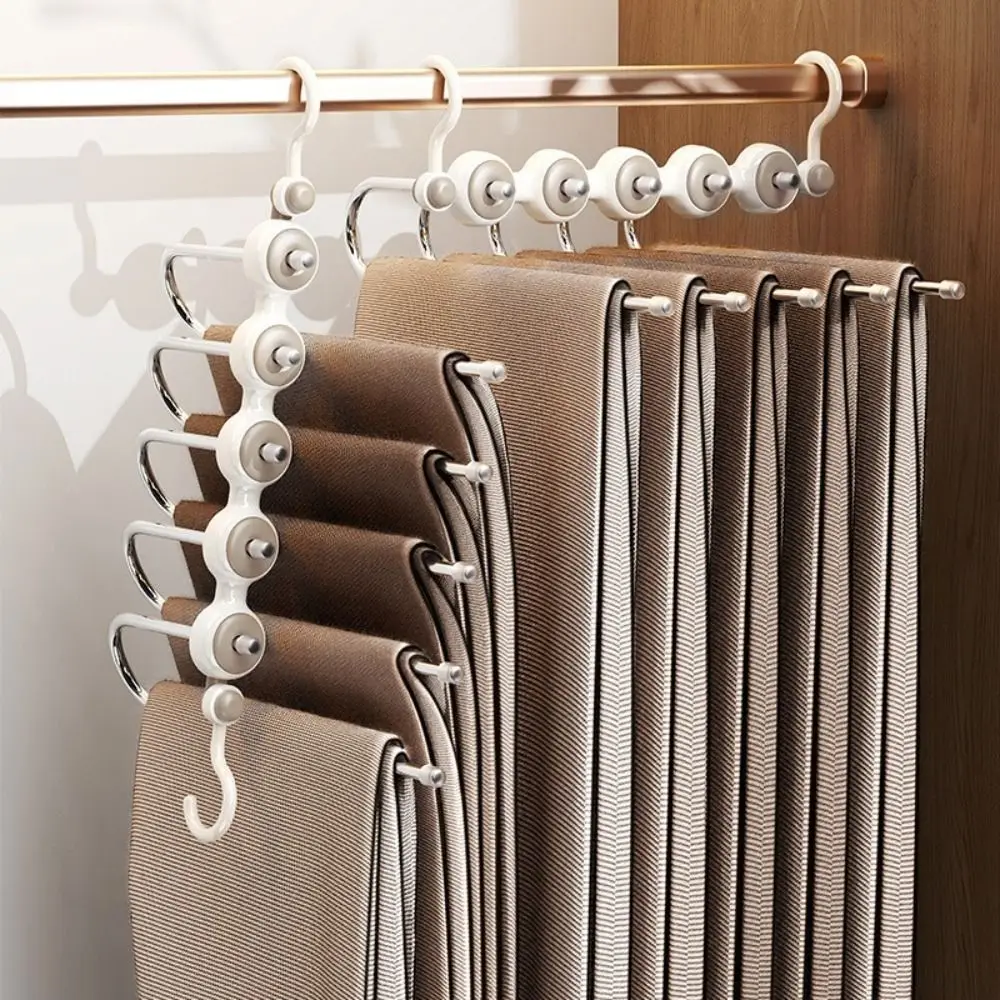 

Portable Stainless Steel Folding Pants Rack 5 In 1 Non-Slip Trouser Rack Moveable Reusable Pants Clip Clothes