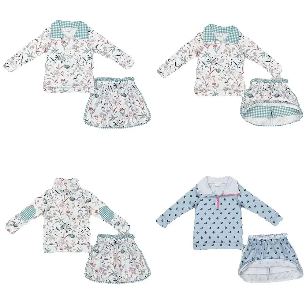 

NEW Design Baby Girls Clothes Skirts Sets Spring Kids Clothes Girls Flowers Pullovers Top Shorts Wholesale Skirt Clothes Sets