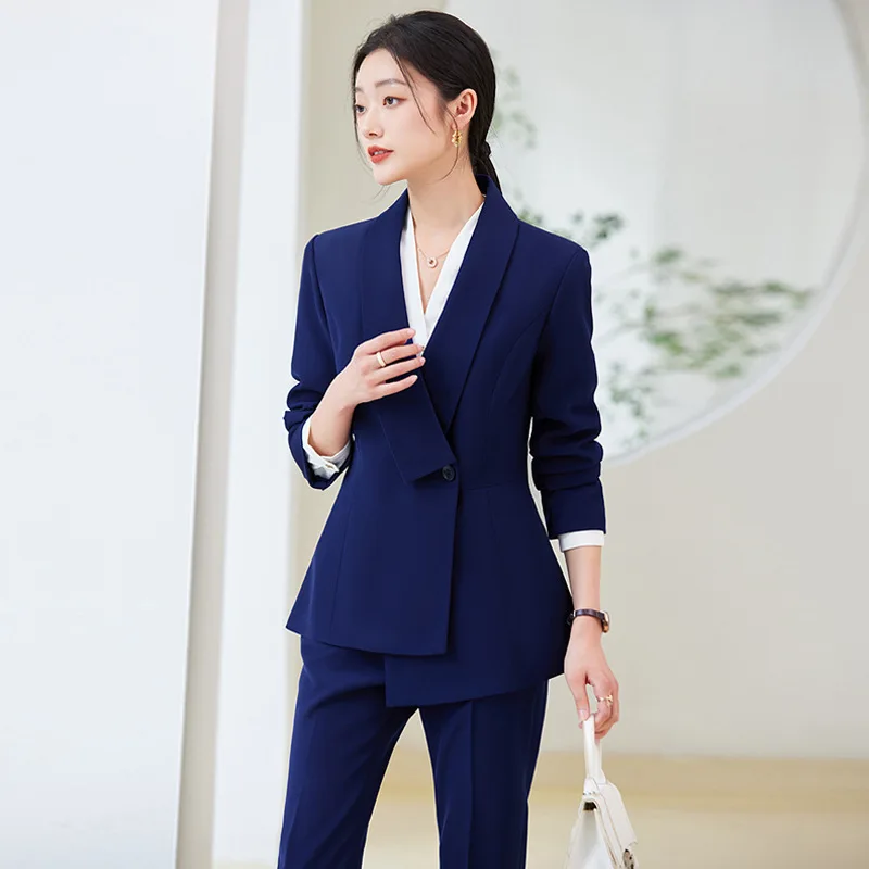 

Blue Suit Business Suit Female Temperament Goddess Style Interview Formal Wear Hotel Front Desk Manager Jewelry Shop Workwear