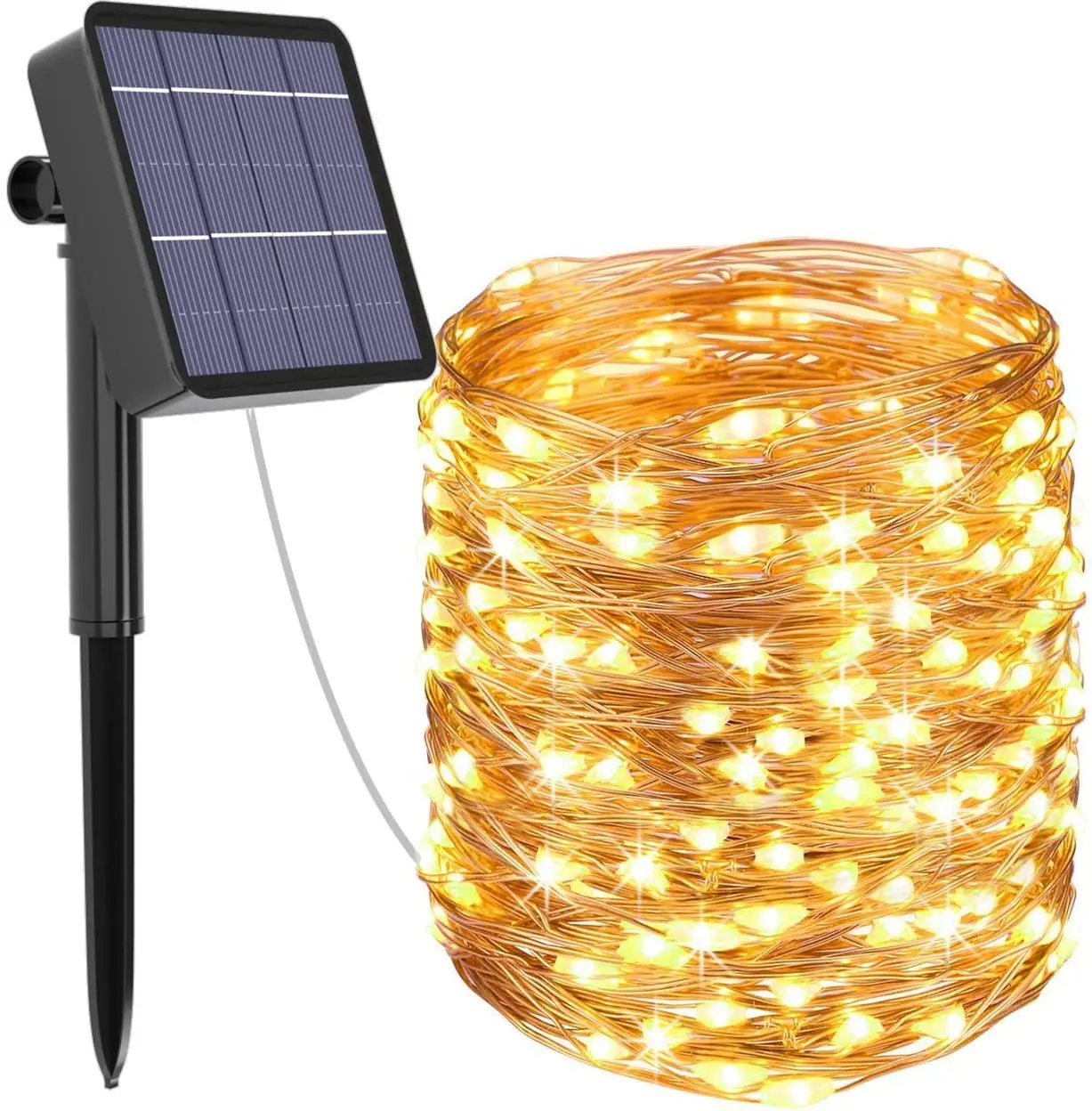 Guirnalda de luces de alambre de cobre Solar para decoración de Año Nuevo, 7/12/22/32m, impermeable, IP67, para fiesta de jardín, 2024