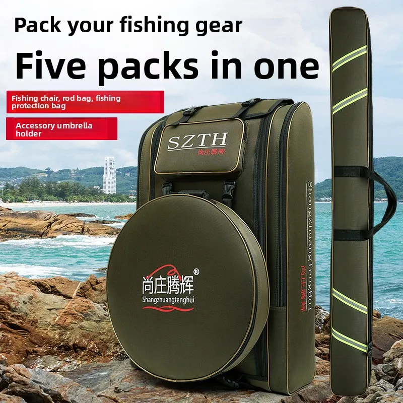 Fishing Chair Bag Large  Back Travel Rod Case Gear Padded Shoulder Pack Tackle Carrier for Bass Trout Salmon Angling Gear - view 2