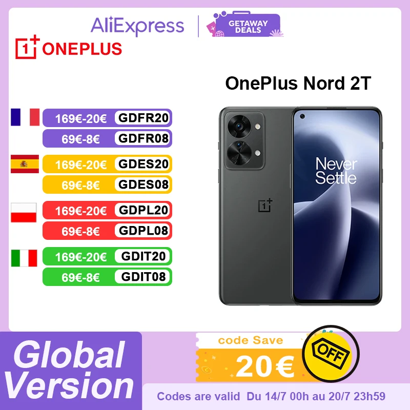 Global Version OnePlus Nord 2T 5G Smartphone 8GB 128GB Mobile Phone MTK Dimensity 1300 80W Charge 90Hz AMOLED NFC