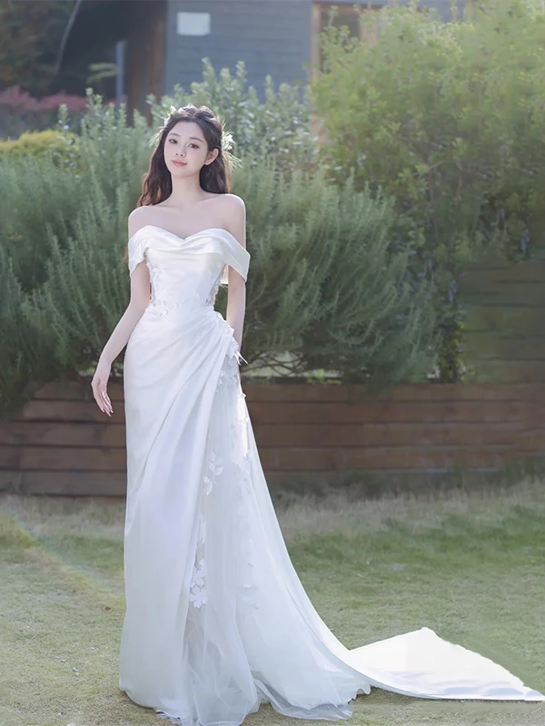 

Wedding Dr Satin Lace One oulder Bridesmaid Gown Ele Sensation Light out Door Gown Engagement Super Fairy T Dr