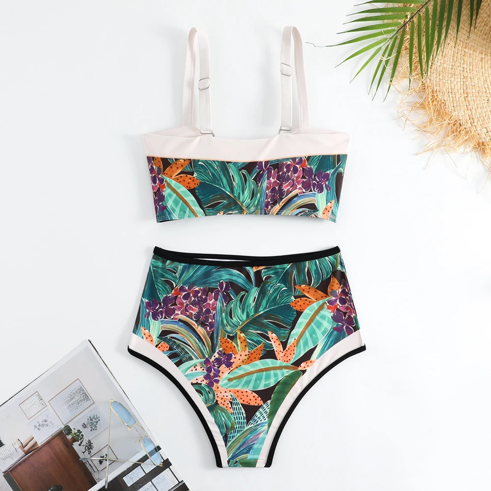 CPUTAN 2024 Sexy High Waist Bikini Set Women 3 Pieces Swimsuit Dress Retro Print Swimwear and Skirt Ladies Summer Push Beachwear