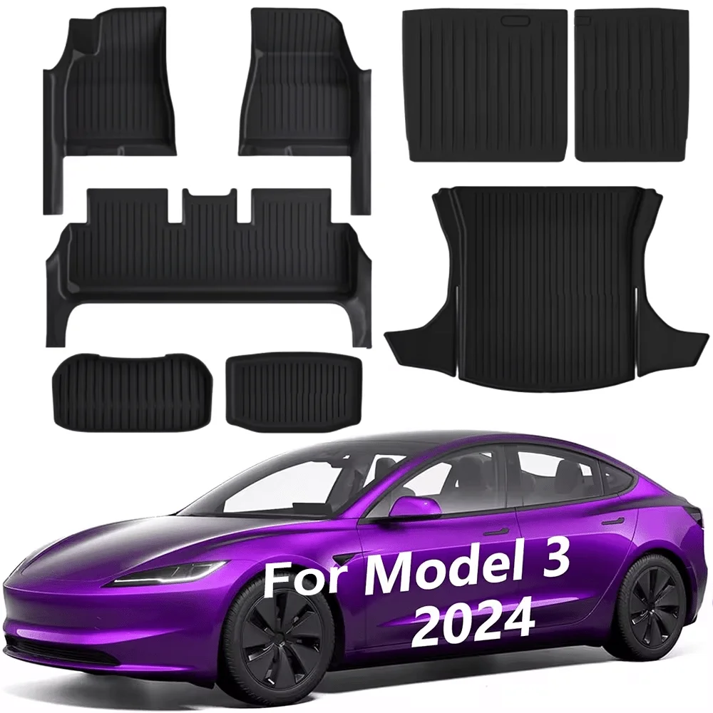 For 2024 Tesla Highland Model 3 Floor Mats with Door Sill Protector Full Cover Floor Liners with Front Rear Cargo Liner