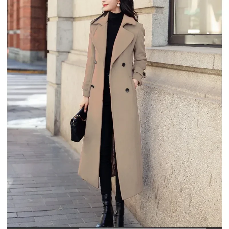 Winter Overcoat Women Business Mid-calf Length Jacket Formal Wool Blends Double-breasted Coat Thick