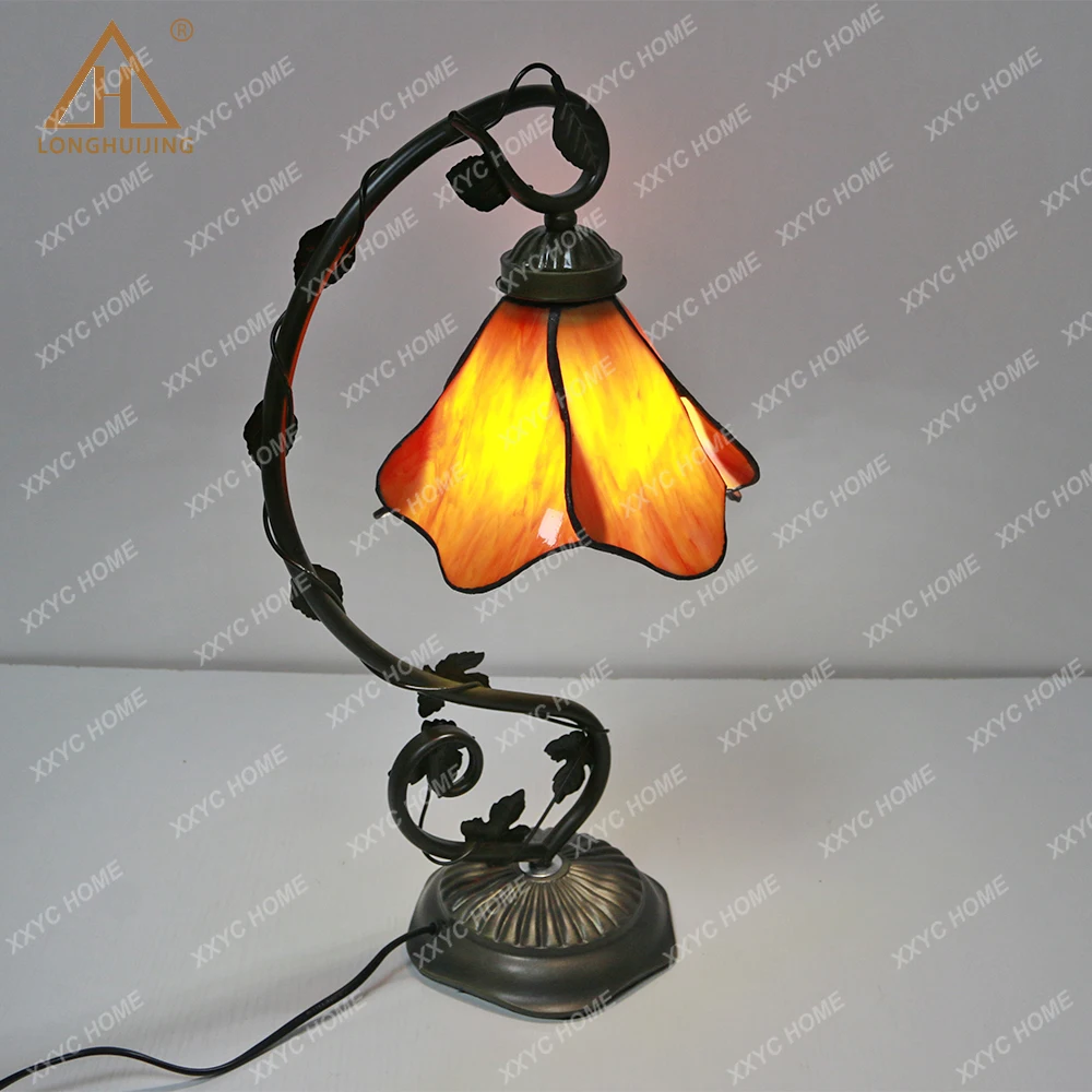 

Huijing Tiffany desk lamp 8 inch baked curved stained glass bedroom study living room warm light eye protection creative
