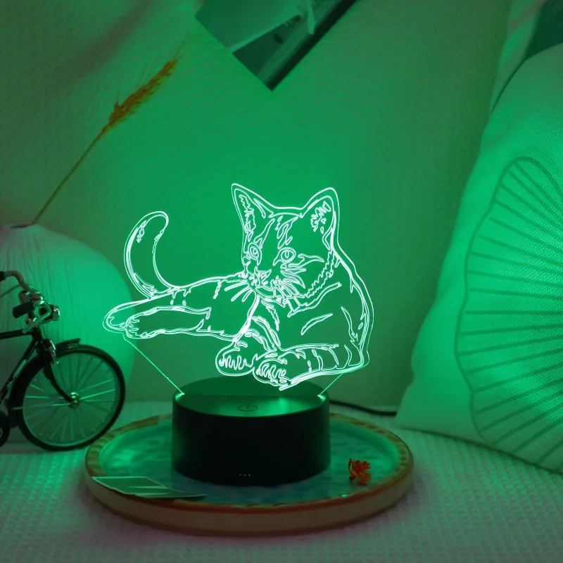 Cat 3D Night Light Plug-in Touch 7 Colors Novelty Desktop Table Lamp Decorative Desk Lamp for Bedroom Atmosphere Light USB Power