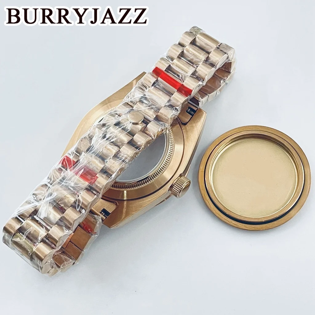 BURRYJAZZ 39 مللي متر NH34 NH35 NH36 NH70 NH72 ETA2824 PT5000 ساعة حافظة GMT ارتفع الذهب الفولاذ المقاوم للصدأ الياقوت الزجاج الإنزلاق قفل المشبك