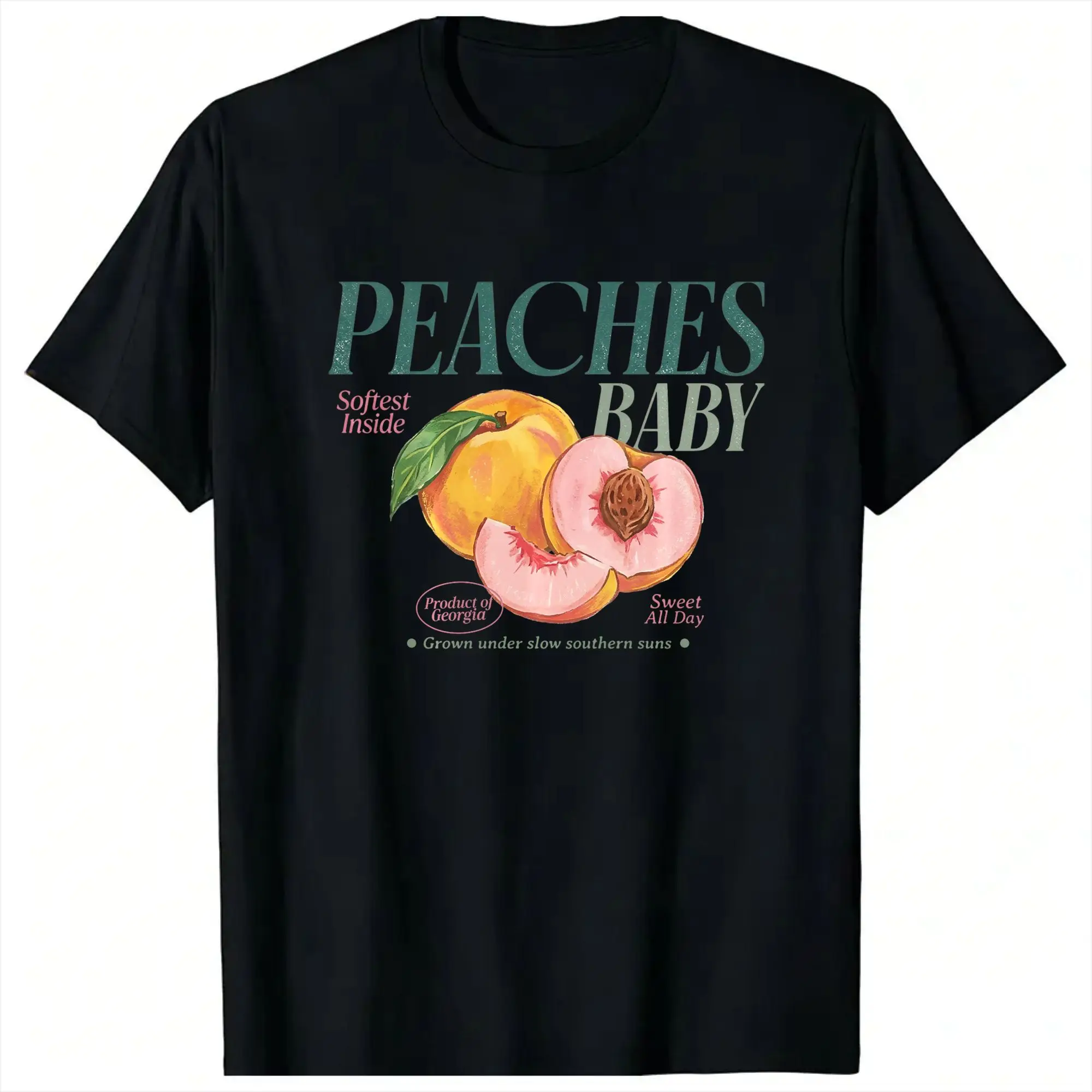 Peach Local Market Cottagecore Fruit Lover Men T Shirt  Unique Tee Shirt Short Sleeve Crew Neck T-Shirts 100% Cotton Party Tops