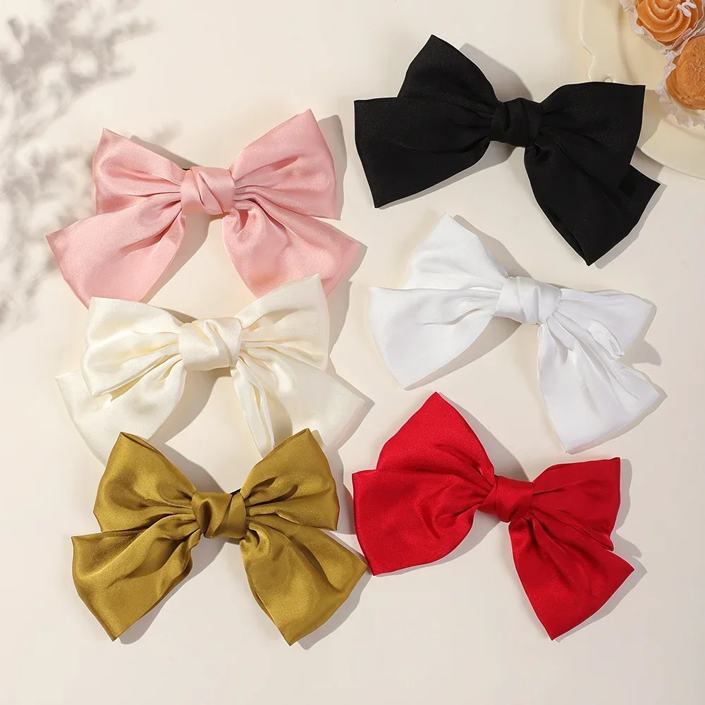 Fashion Solid Bowknot Satin Hairpin Elegant Bow Ribbon Hair Clip Korean Women Barrettes Girls Hair Accessories Ponytail Clip