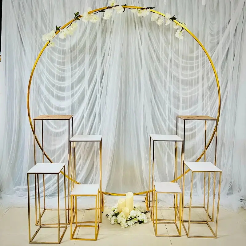 

9PCS Fashion Wedding Table Centerpieces Big Circle Backdrops Birthday Party Welcome Wall Frame Cake Stand Cupcake Holder Plinth