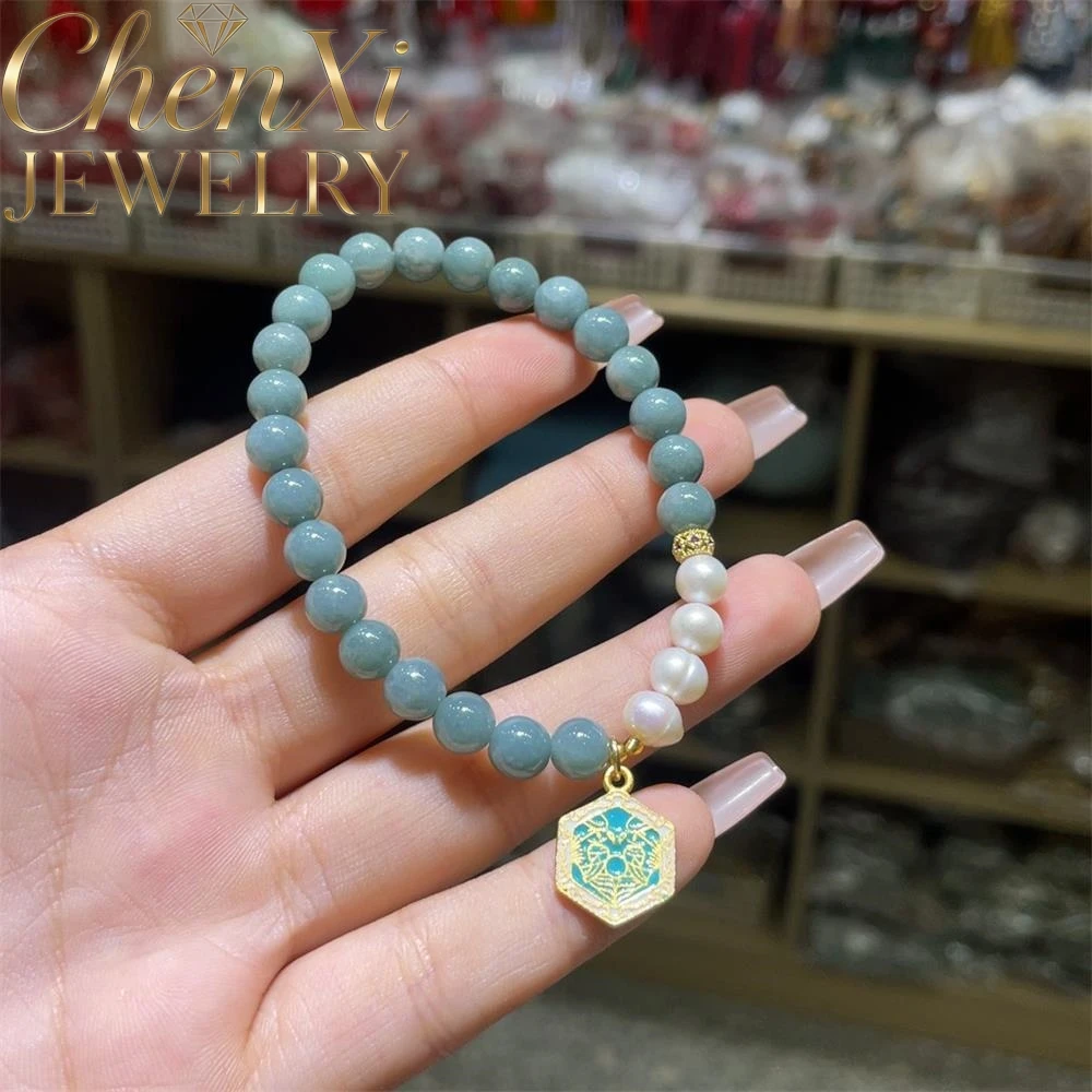 

High-end Natural Blue Water Jadeite Interwoven With Pearl Bracelet Luxury Quality Fashion Fine Jewelry Exquisite Elegant Popular