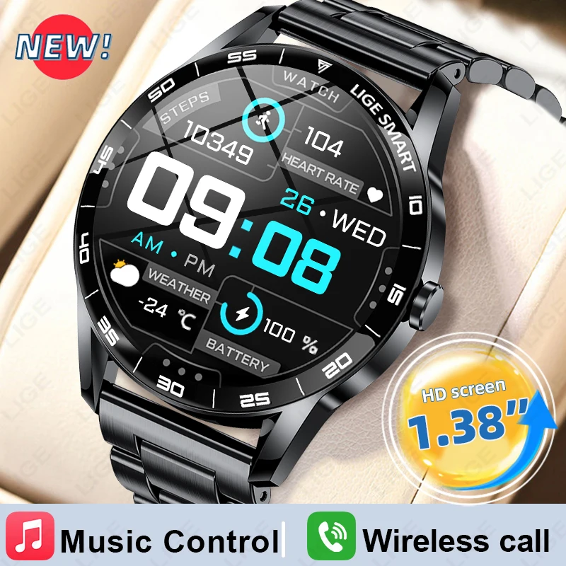 

LIGE Смарт-часы для мужчин и женщин, полный сенсорный экран, монитор сердечного ритма, сна, водонепроницаемые, BT, умные часы с управлением музыкой для iOS Android