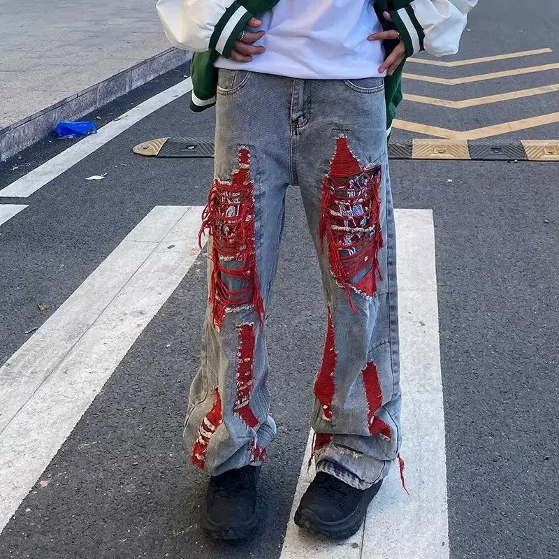 

2023 Ropa Grunge Y2K Streetwear Baggy Ripped Stacked Jeans Pants Men Clothing Kanye Women Straight Denim Trousers Pantaloni Uomo