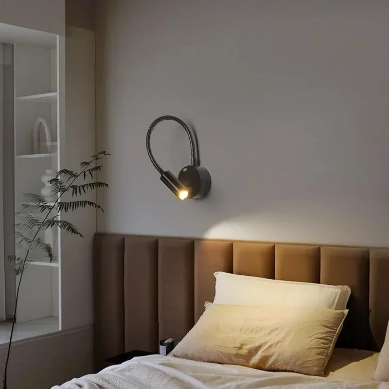 Lámpara de lectura para mesita de noche, luz de noche de pared blanca cálida de 3W, con flexión Variable, accesorios de 90-260V, con cable LED